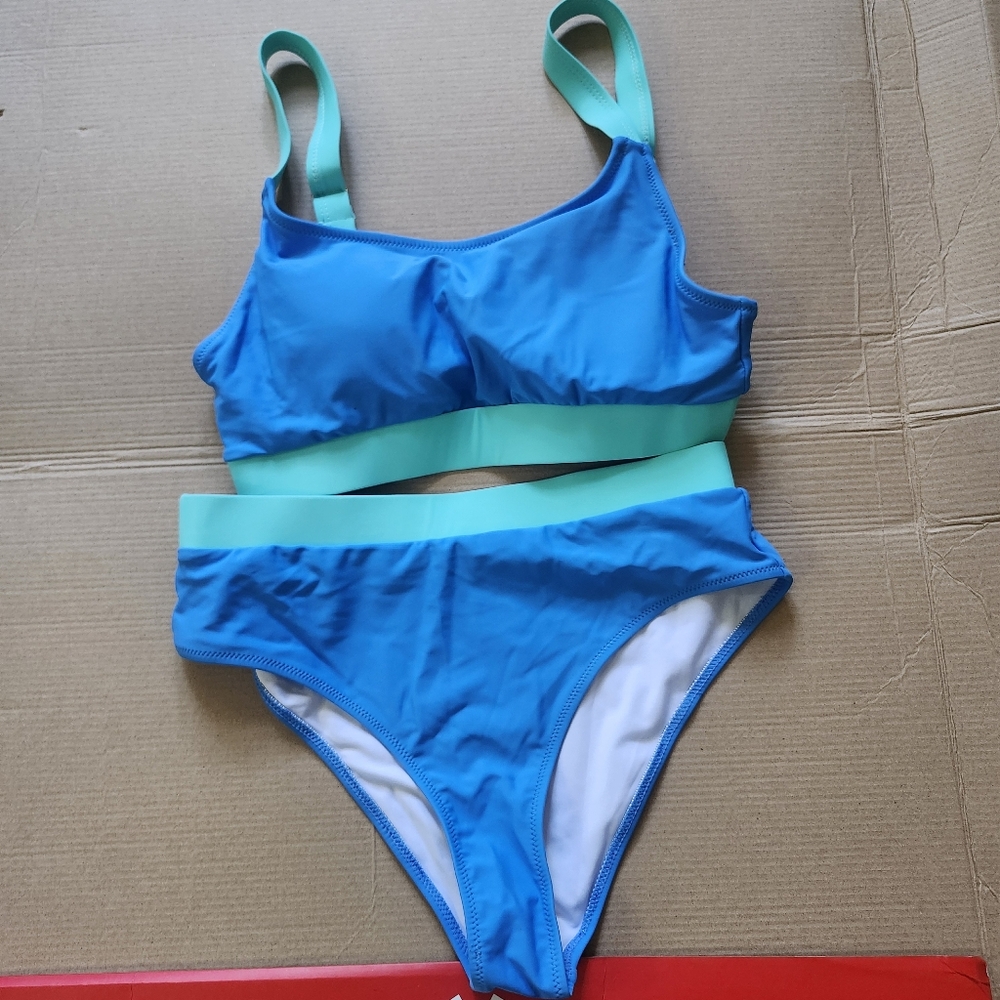 Blue and Green Bikini Set